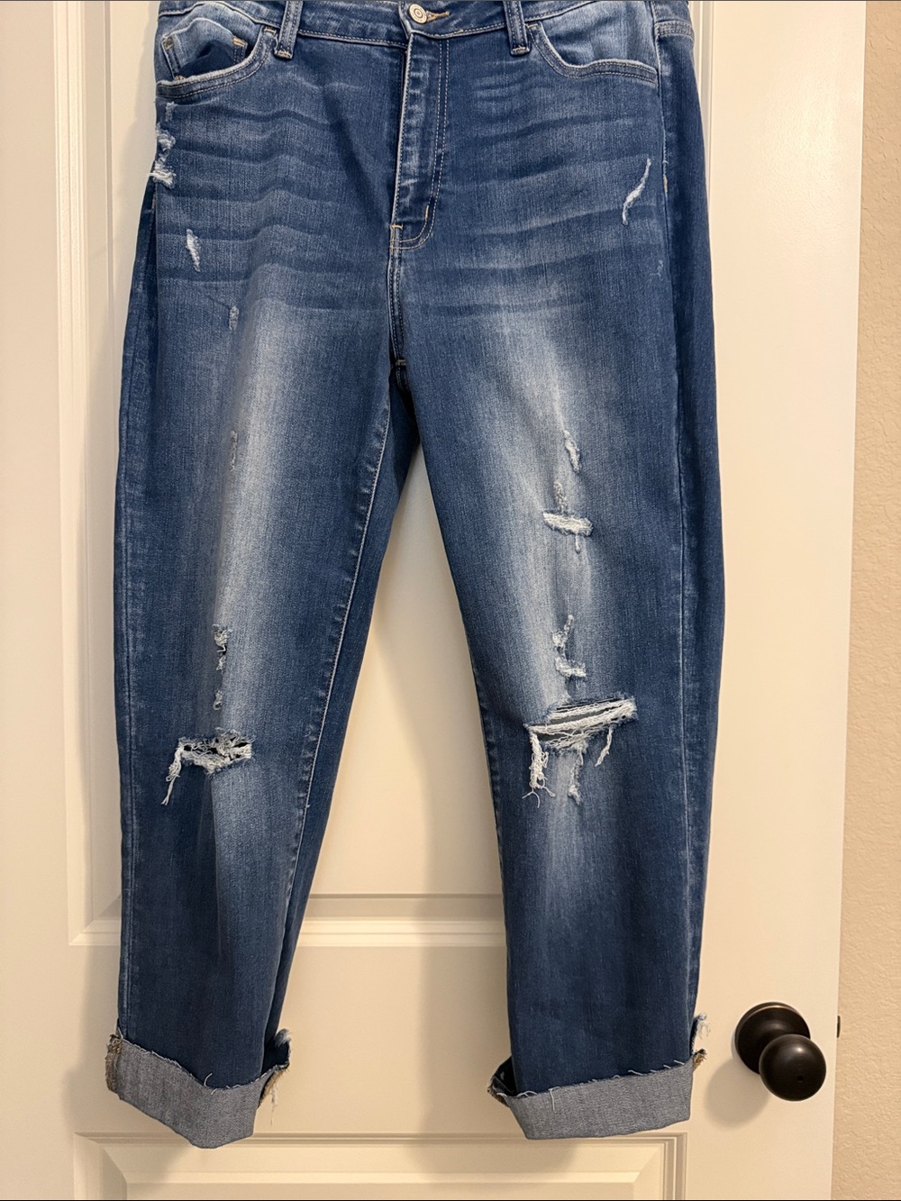 Flying Monkey Women's Straight Leg Distressed Jeans - Blue